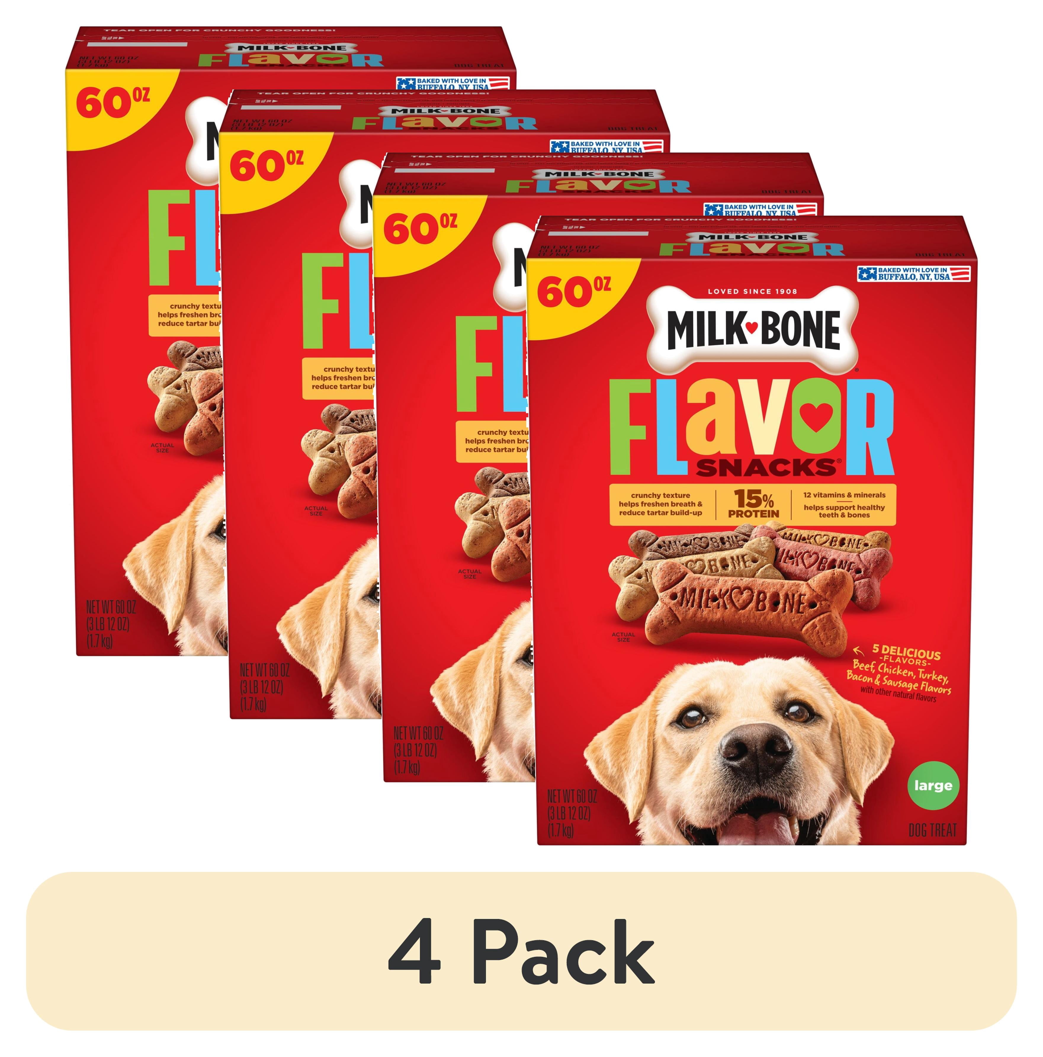 (4 pack) Milk Bone Flavor Snacks Large Dog Biscuits, Flavored Crunchy Dog Treats, 60 oz