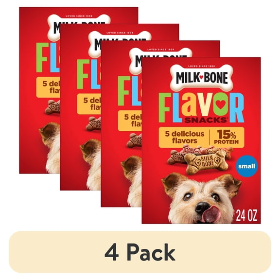 (4 pack) Milk Bone Flavor Snacks Small Dog Biscuits, Flavored Crunchy Dog Treats, 24 oz Box