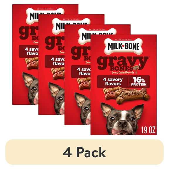(4 pack) Milk Bone GravyBones Dog Biscuits, Gravy Coated Small Dog Treats, 19 oz Box