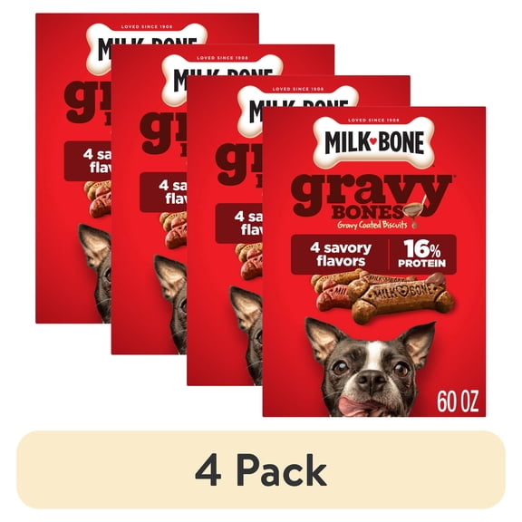 (4 pack) Milk Bone GravyBones Dog Biscuits, Gravy Coated Small Dog Treats, 60 oz Box