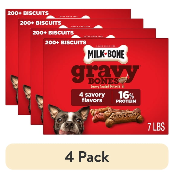 (4 pack) Milk Bone GravyBones Dog Biscuits, Gravy Coated Small Dog Treats, 7 Lb. Box