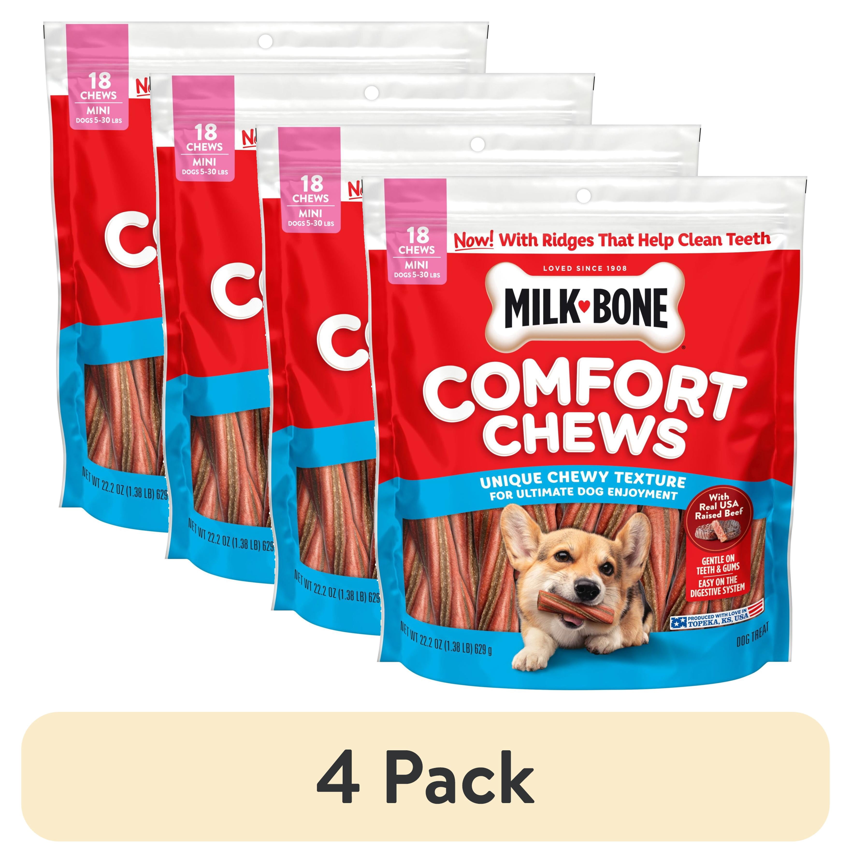 (4 pack) Milk Bone Comfort Chews, Mini Dog Chews with Unique Chewy Texture and Real Beef, 22.2 oz Bag (18 Chews)