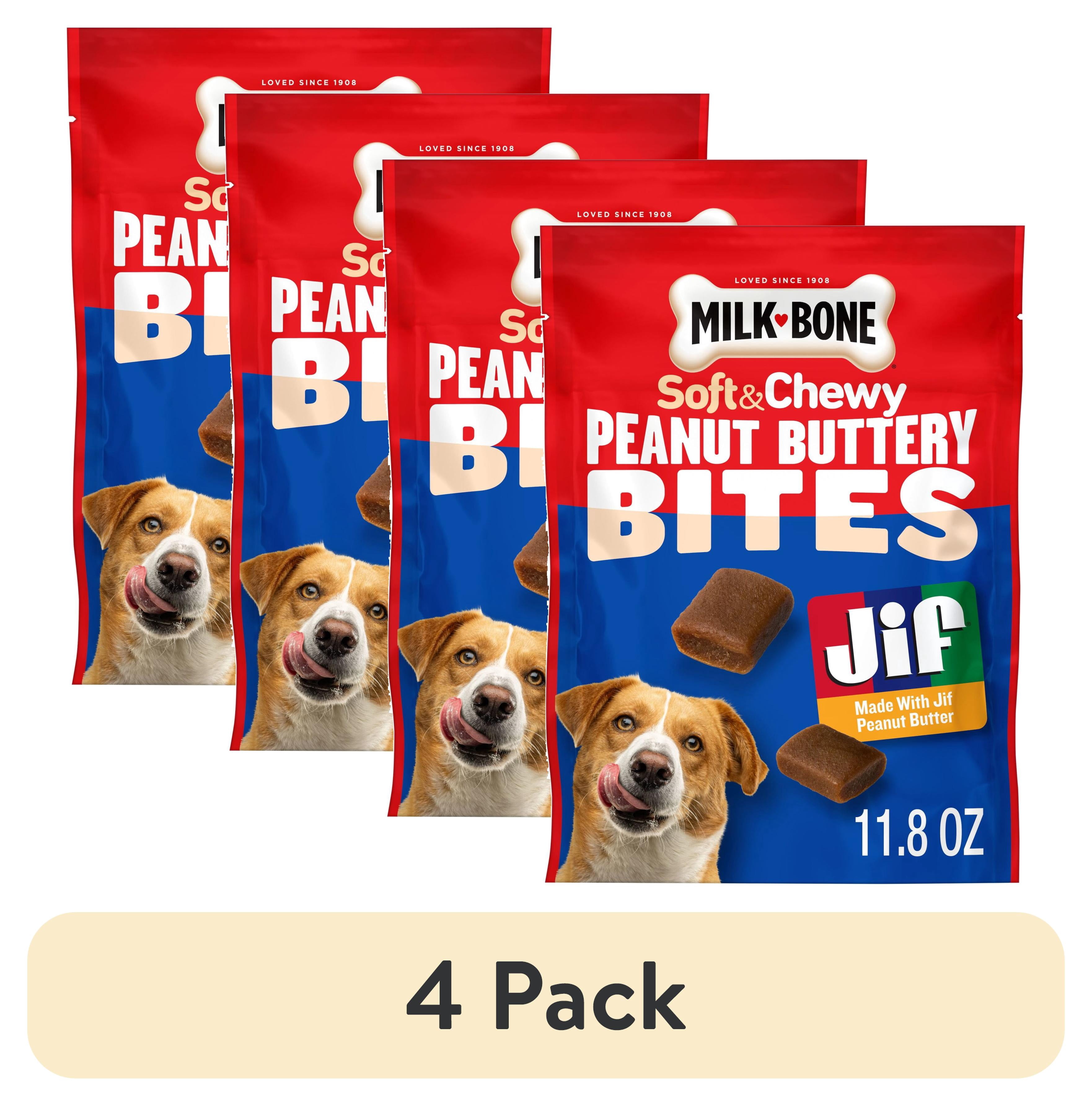 (4 pack) Milk Bone Peanut Buttery Bites Soft Dog Treats With Jif Peanut Butter, 11.8 oz Bag