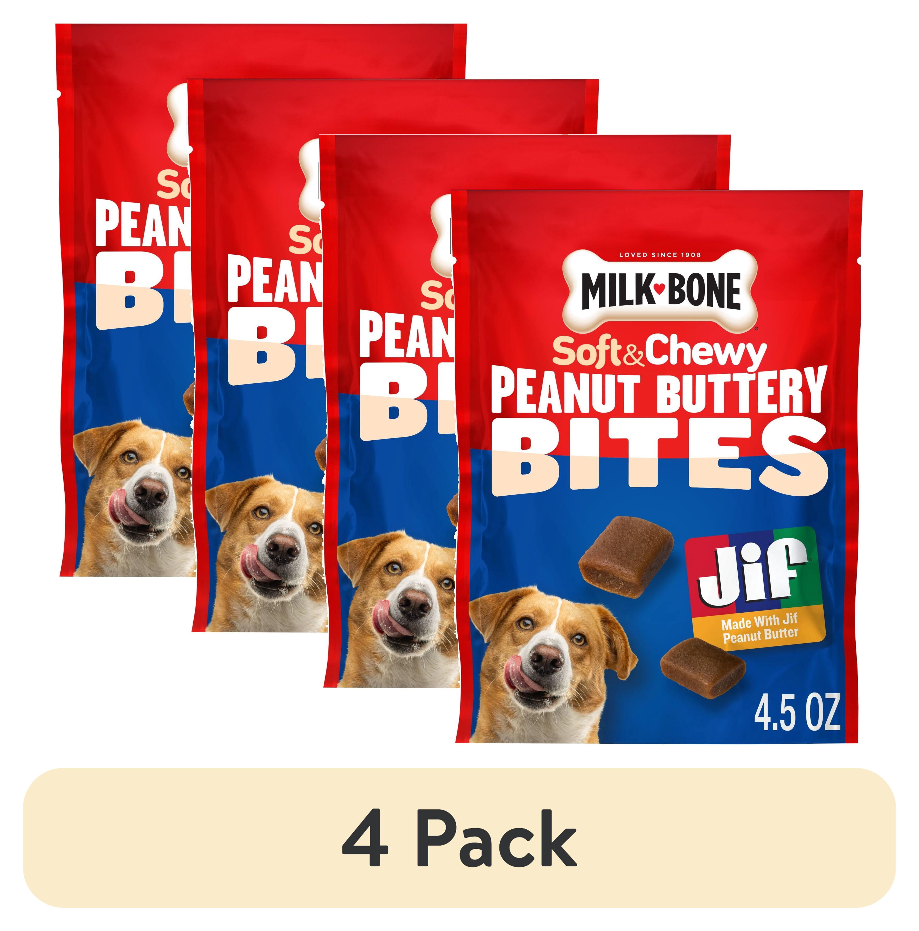 (4 pack) Milk Bone Peanut Buttery Bites, Soft Dog Treats With Jif Peanut Butter, 4.5 oz Bag