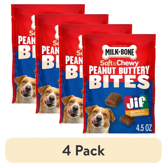 (4 pack) Milk Bone Peanut Buttery Bites, Soft Dog Treats With Jif Peanut Butter, 4.5 oz Bag