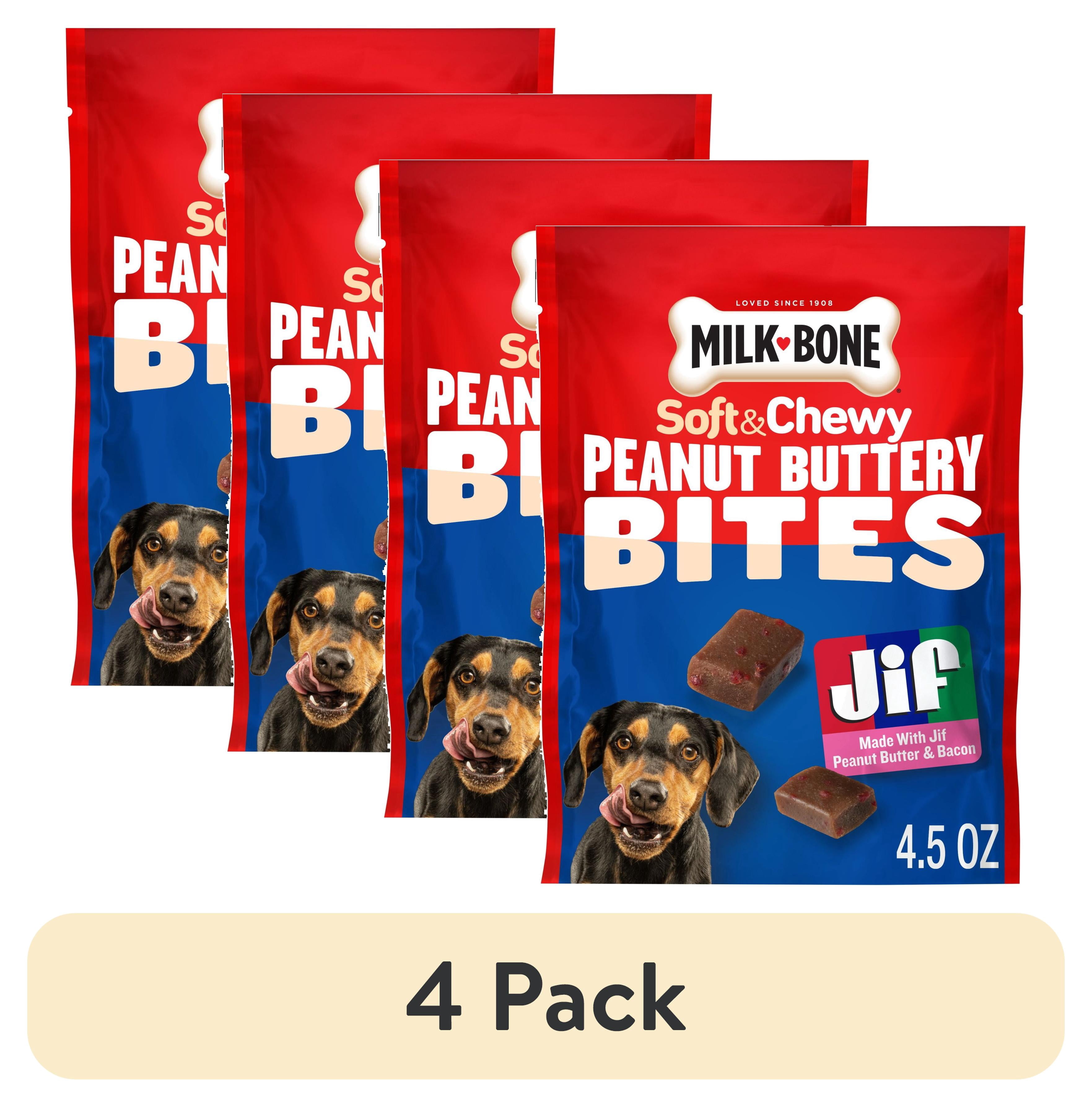 (4 pack) Milk Bone Peanut Buttery Bites, Soft Dog Treats With Jif Peanut Butter & Real Bacon, 4.5 oz Bags