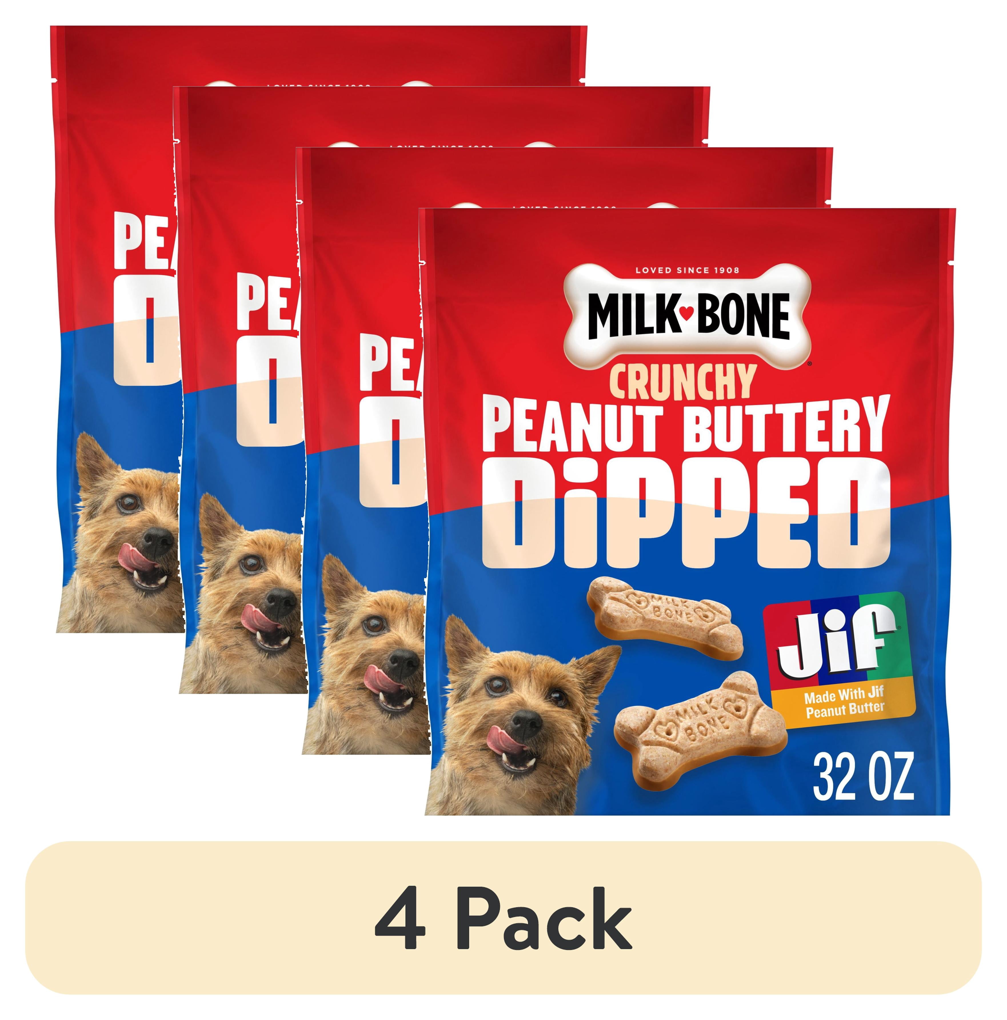 (4 pack) Milk Bone Peanut Buttery Dipped Dog Biscuits with Jif Peanut Butter, 32 oz Bag