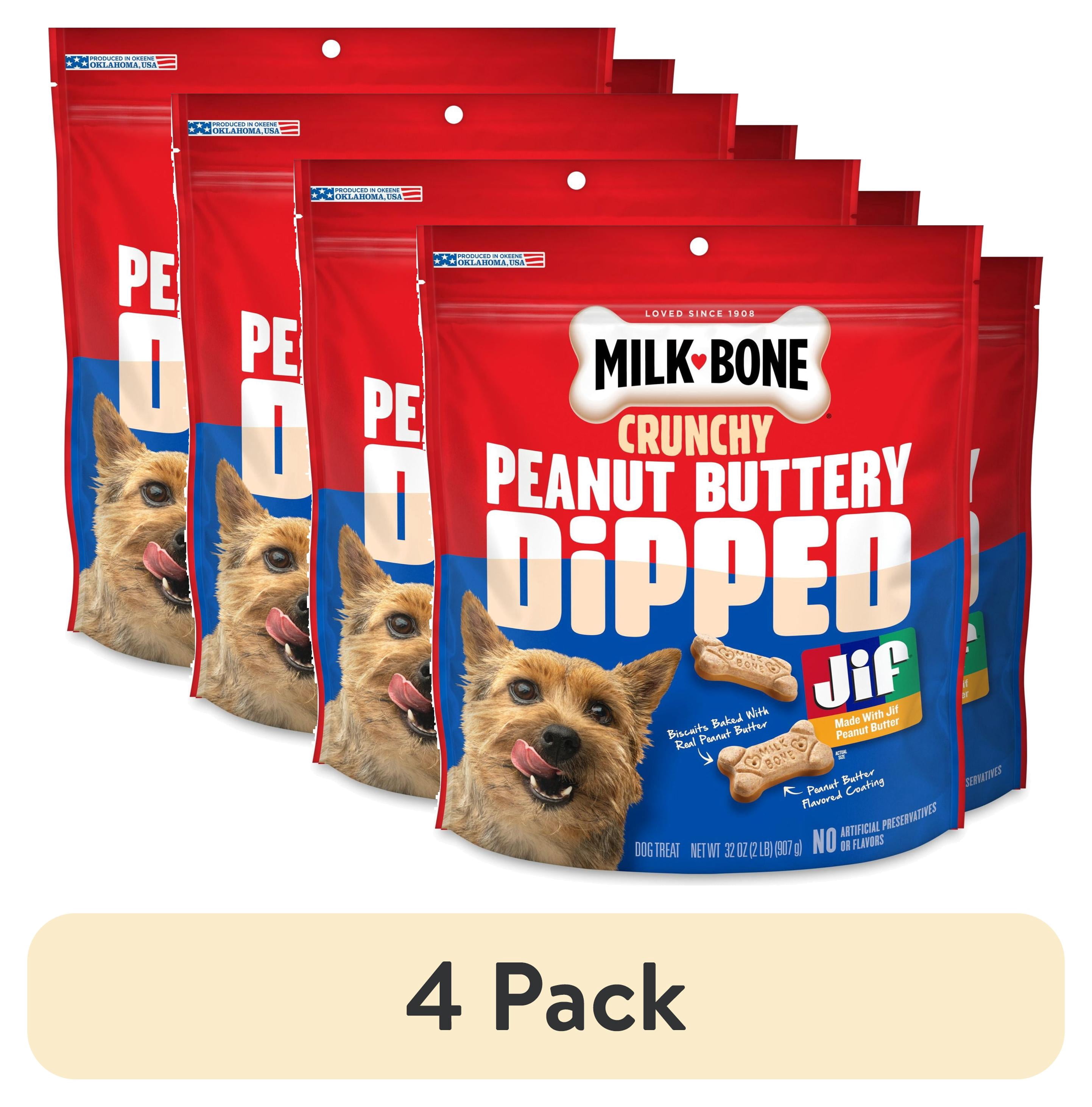 (4 pack) Milk Bone Peanut Buttery Dipped Dog Biscuits with Jif Peanut Butter, 32 oz Bags (Pack of 2)
