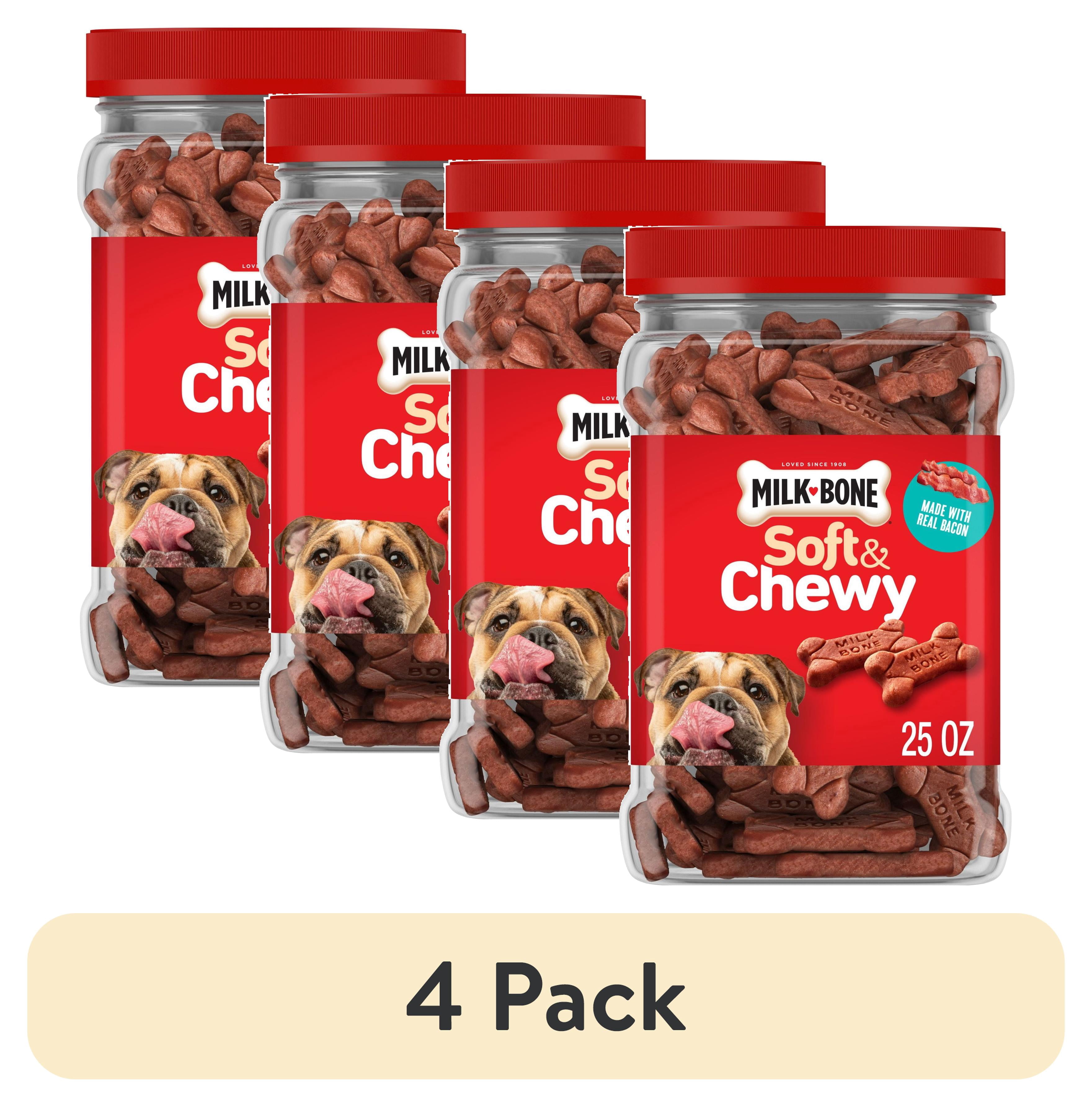 (4 pack) Milk Bone Soft & Chewy Dog Treats, Made with Real Bacon, 25 oz Canister