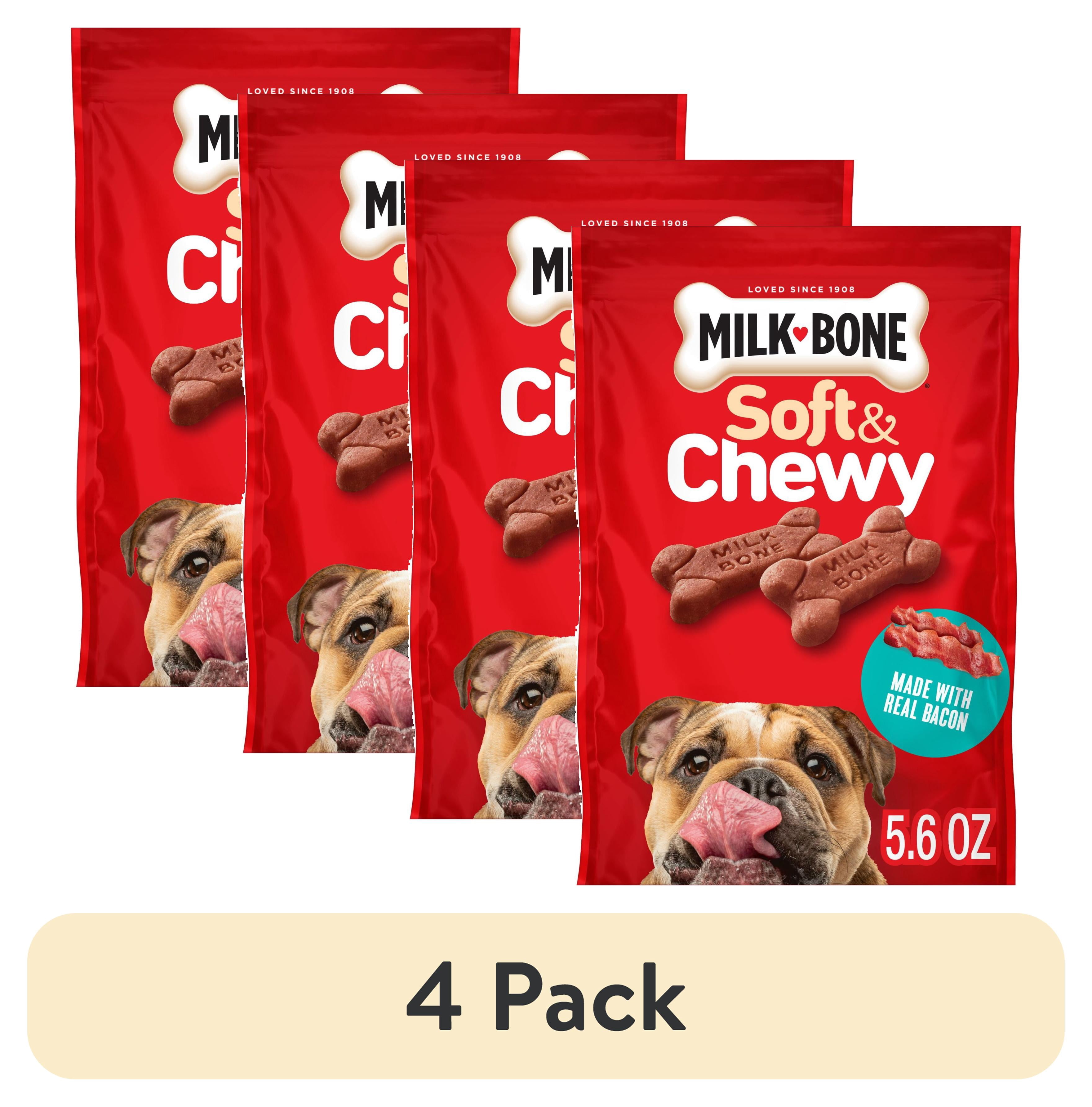 (4 pack) Milk Bone Soft & Chewy Dog Treats, Made with Real Bacon, 5.6 oz Pouch