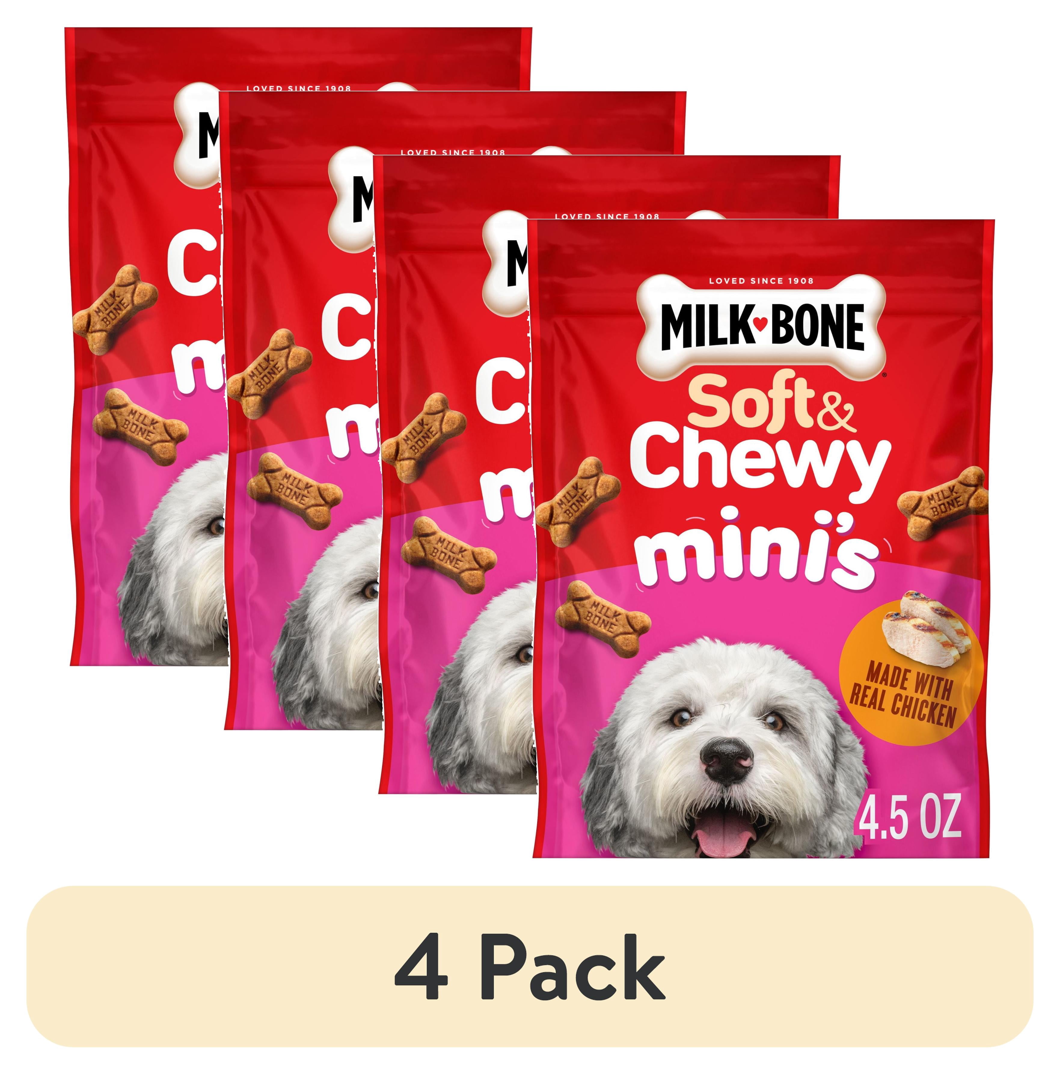(4 pack) Milk Bone Soft & Chewy Mini’s Dog Treats, Made with Real Chicken, 4.5 oz Pouch