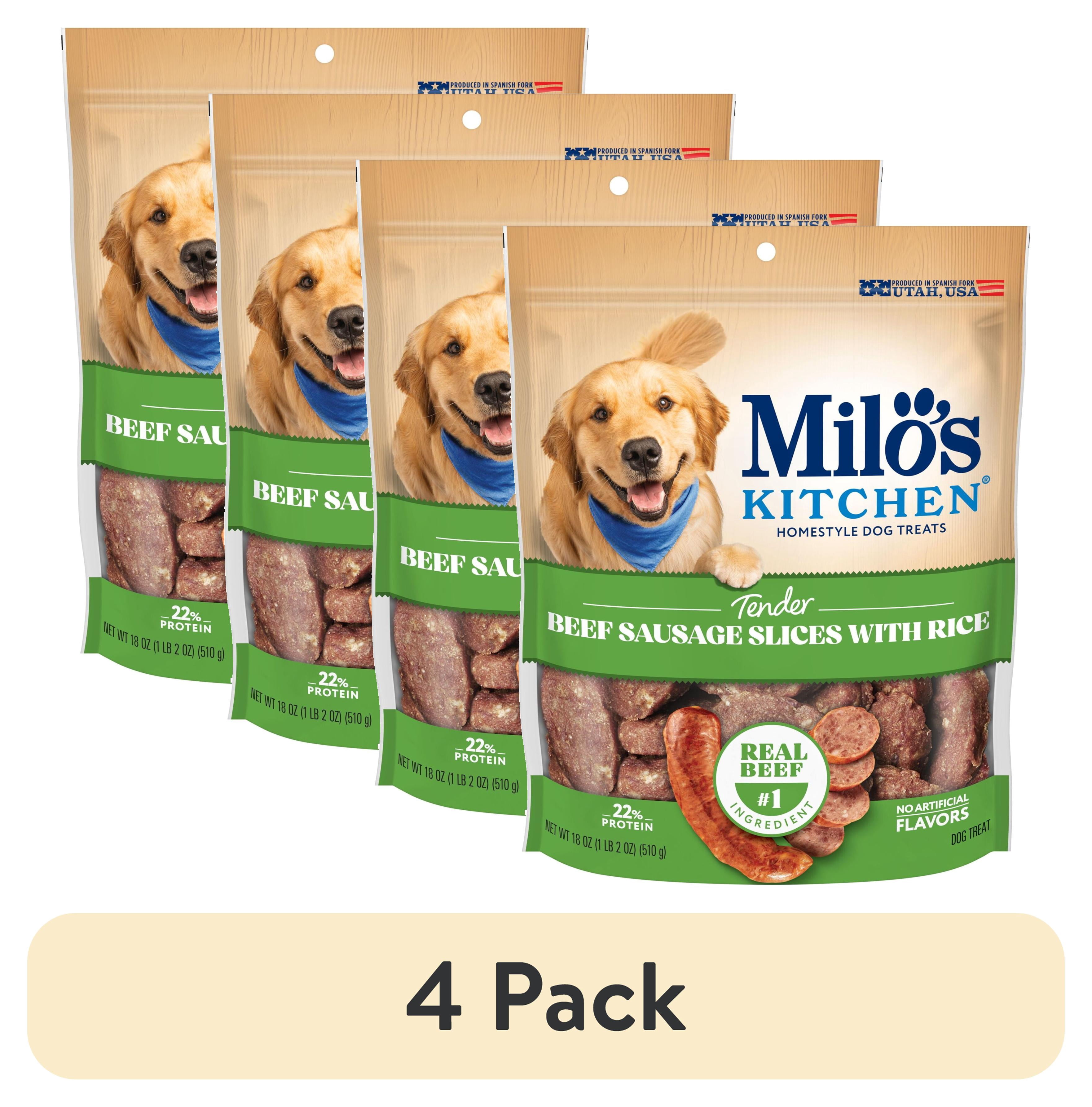 (4 pack) Milo’s Kitchen Beef Sausage Slices With Rice Dog Treats, 18 oz Bag