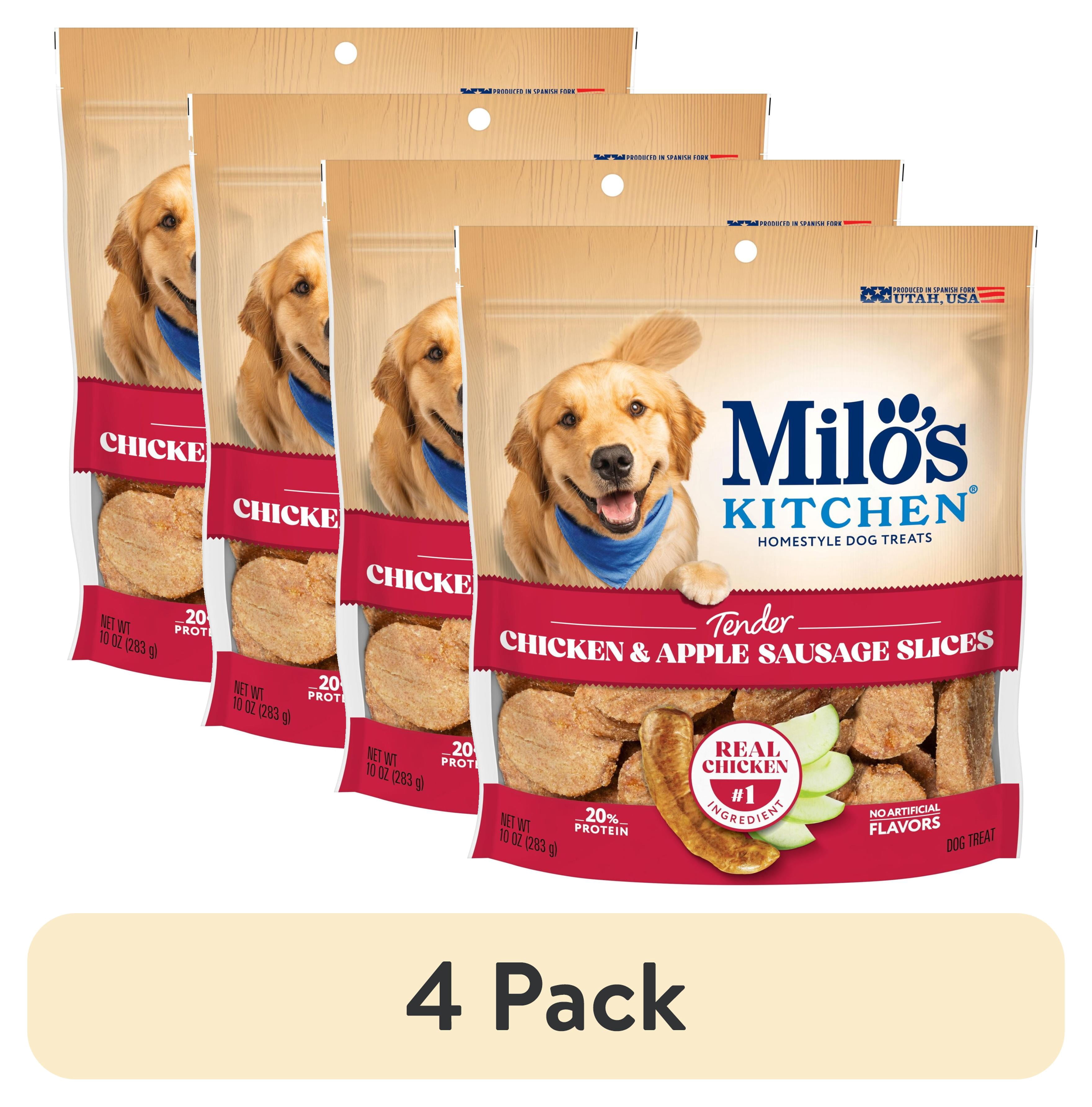 (4 pack) Milo’s Kitchen Chicken & Apple Sausage Slices Dog Treats, 10 oz Bag