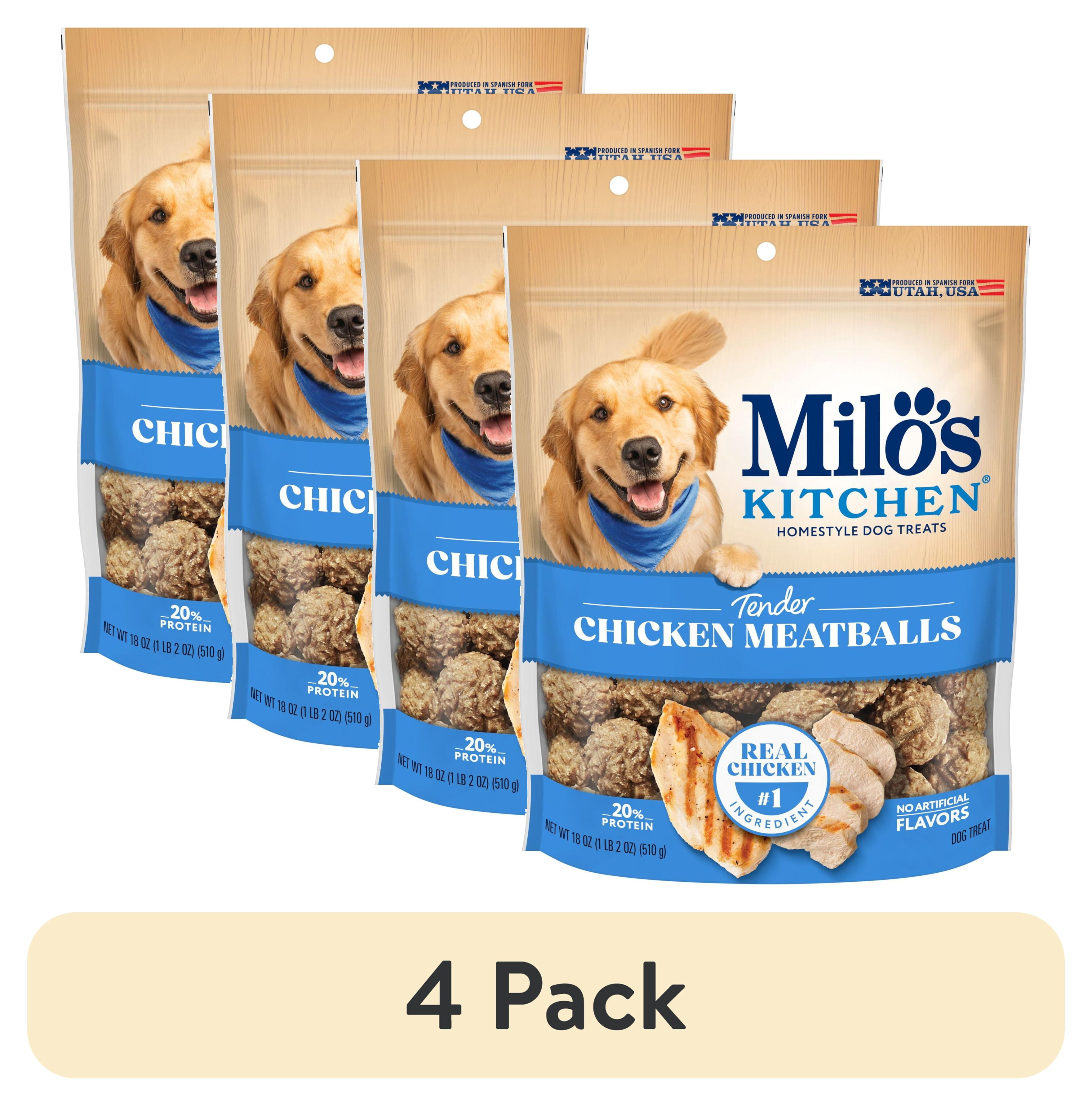 (4 pack) Milo’s Kitchen Chicken Meatballs Dog Treats, 18 oz Bag