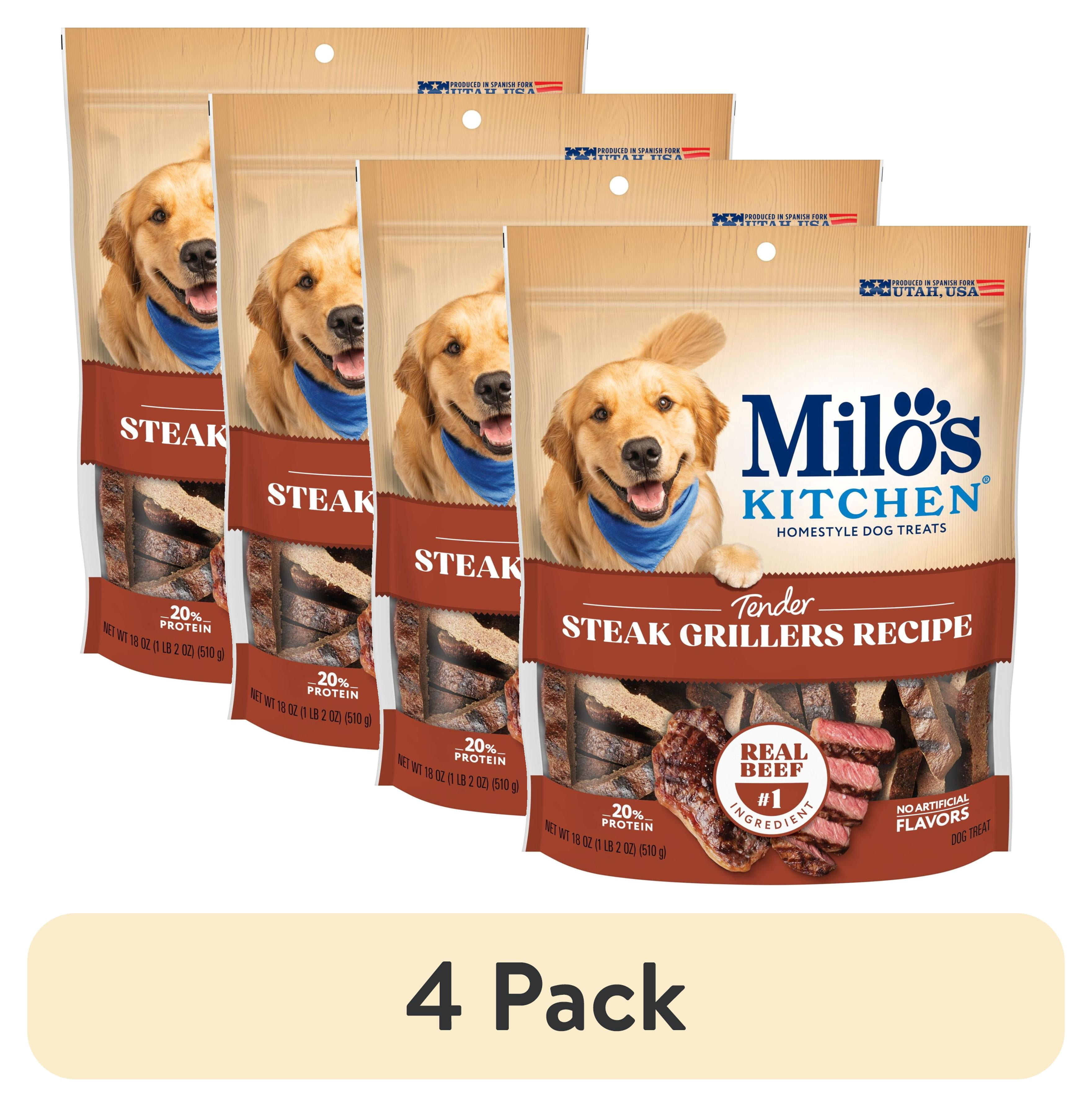 (4 pack) Milo’s Kitchen Steak Grillers Recipe Dog Treats, 18 oz Bag