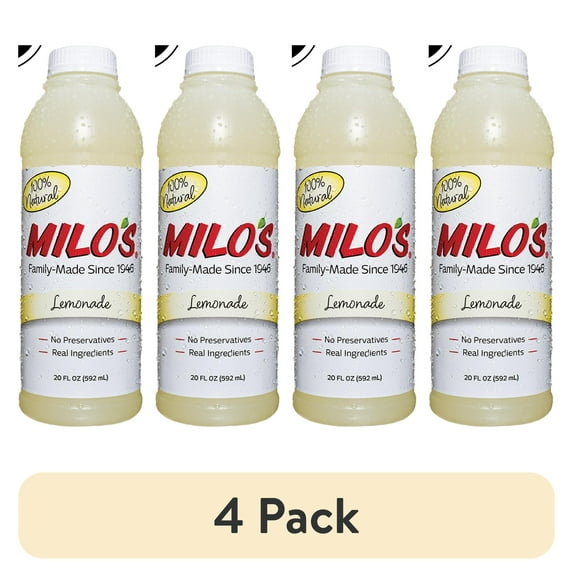 (4 pack) Milo's Lemonade Juice Drink, 100% Natural, 20 fl oz Refrigerated Bottle
