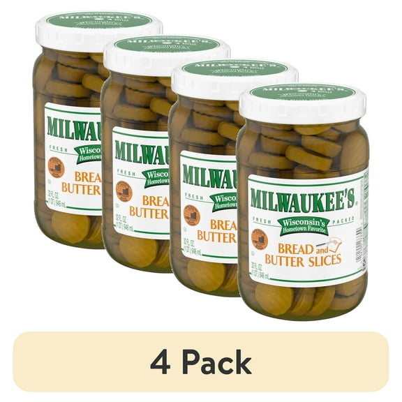 (4 pack) Milwaukee's Pickles, Bread and Butter Slices, 32 fl oz Jar