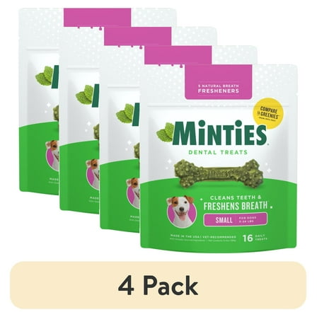 (4 pack) MINTIES Dog Dental Bone Treats, Dental Chews for Tiny & Small Dogs, 16 Count, Shelf-Stable