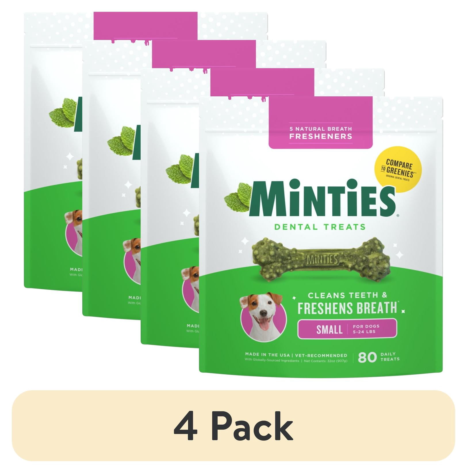 (4 pack) MINTIES Dog Dental Bone Treats, Dental Chews for Tiny & Small Dogs, 80 Count, Shelf-Stable