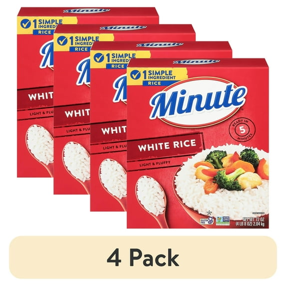 (4 pack) Minute Instant White Rice, Light and Fluffy, Gluten Free, No Preservatives, 72 oz