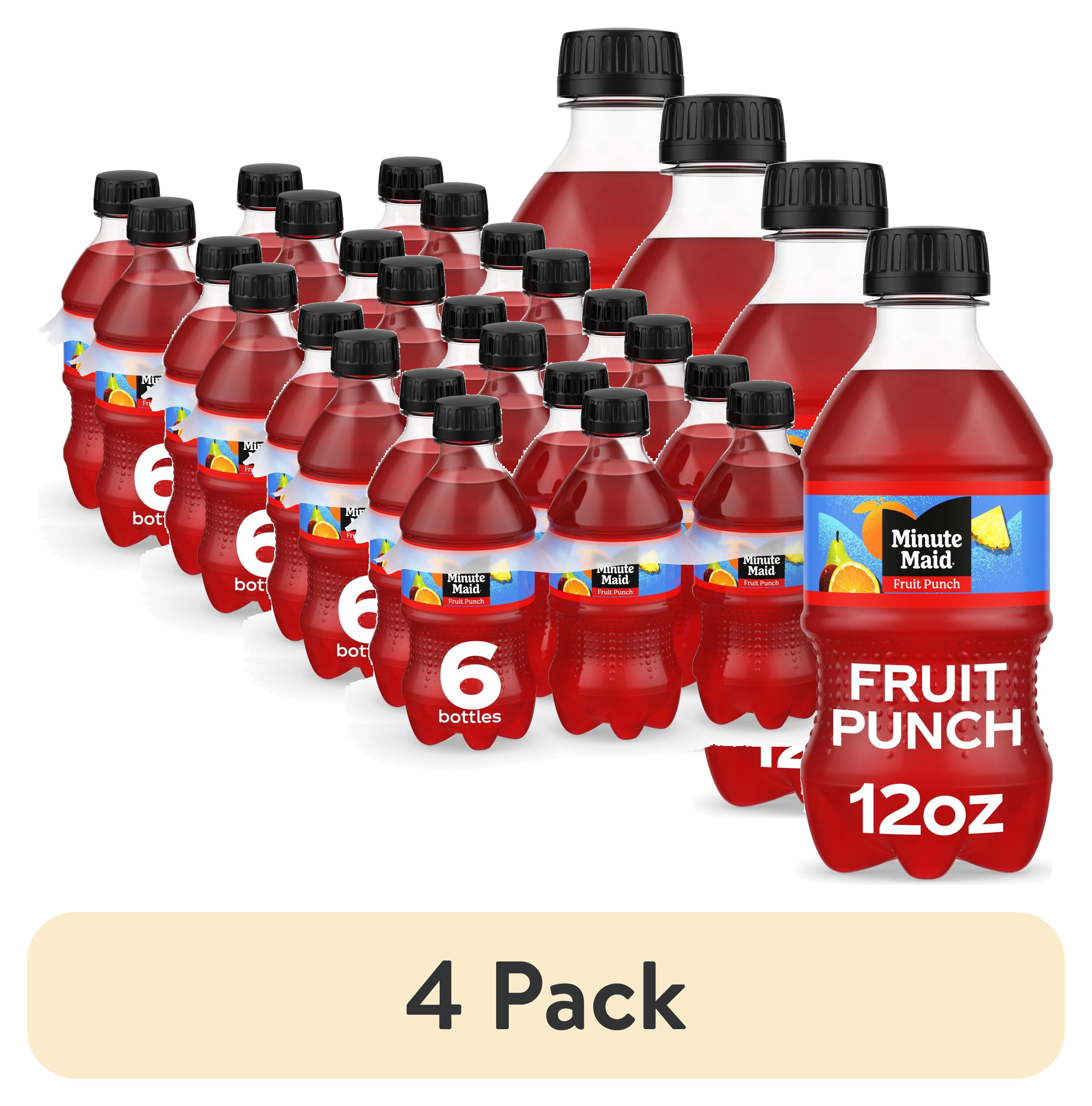 (4 pack) Minute Maid Fruit Punch Juice Drink Bottles, 12 fl oz, 6 Pack