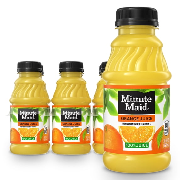 (4 pack) Minute Maid Orange Juice Bottles, 10 fl oz, 6 Pack