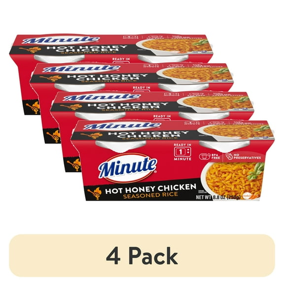 (4 pack) Minute Ready to Serve Hot Honey Chicken Seasoned Rice, Gluten Free, 4.4 oz, 2 Cups