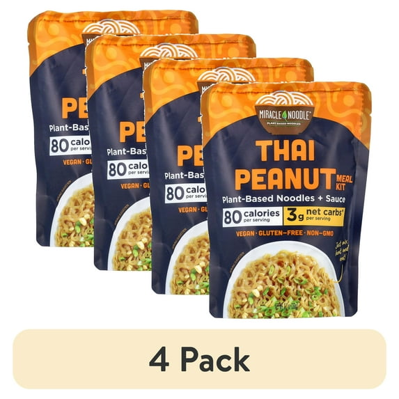 (4 pack) Miracle Noodle Keto Meal, Thai Peanut + Plant Based Noodles, 9.2 oz (260 g)