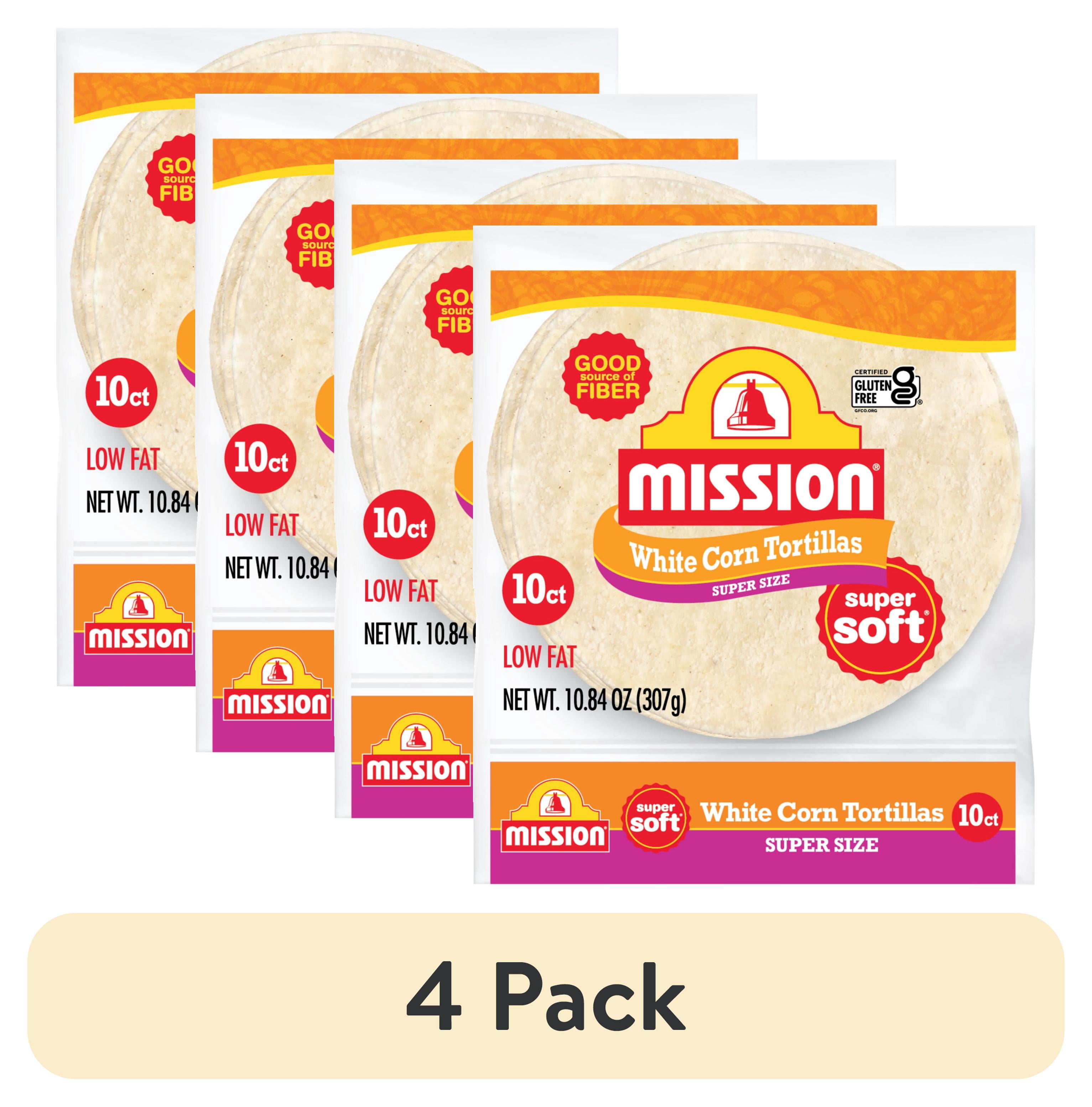 (4 pack) Mission Super Soft White Corn Tortillas, Super Size, 10 Count