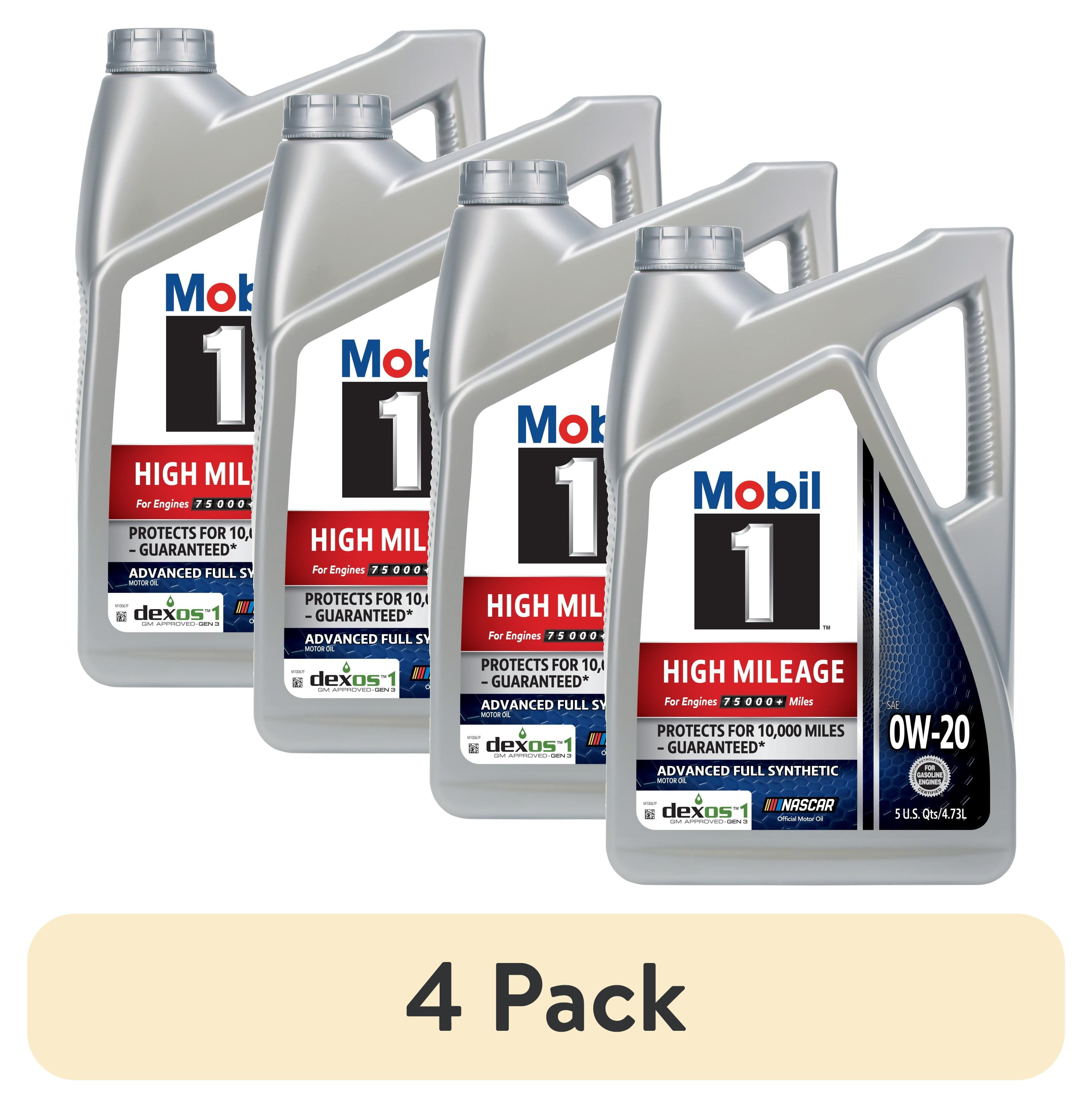 4 pack) Mobil 1 High Mileage Full Synthetic Motor Oil 0W-20, 5