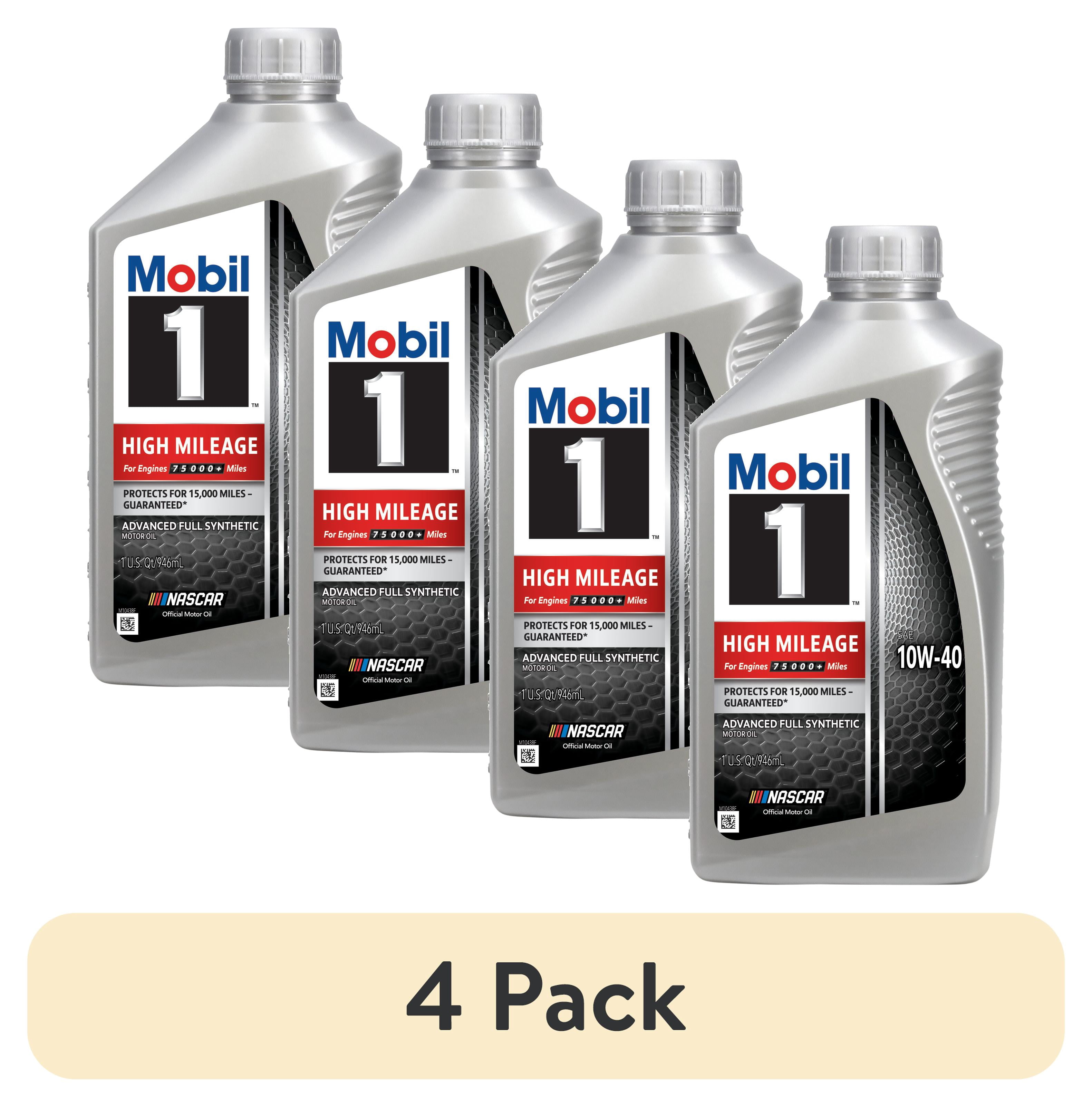 (4 pack) Mobil 1 High Mileage Full Synthetic Motor Oil 10W-40, 1 Quart