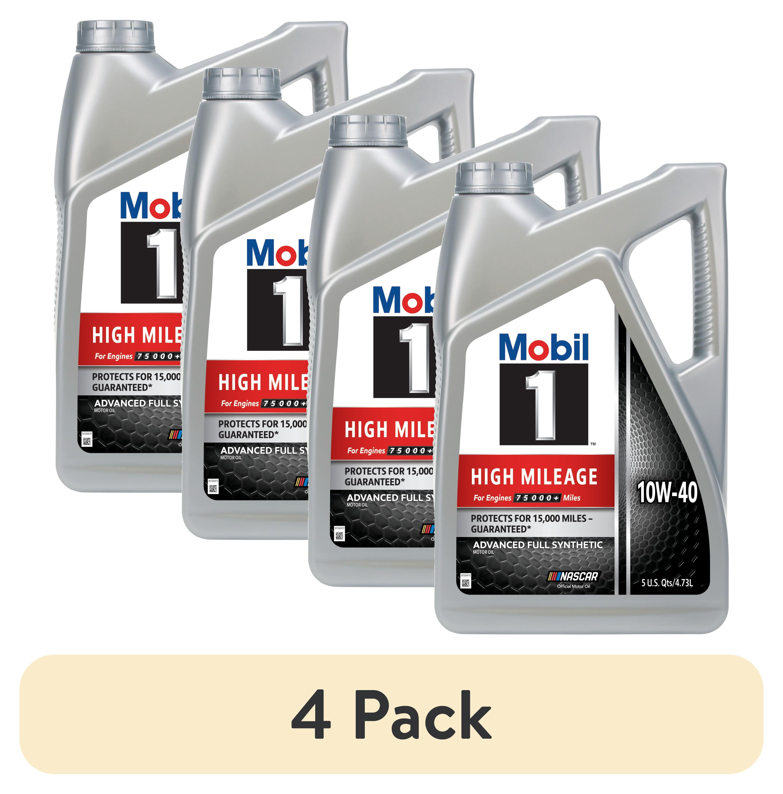 (4 pack) Mobil 1 High Mileage Full Synthetic Motor Oil 10W-40, 5 Quart