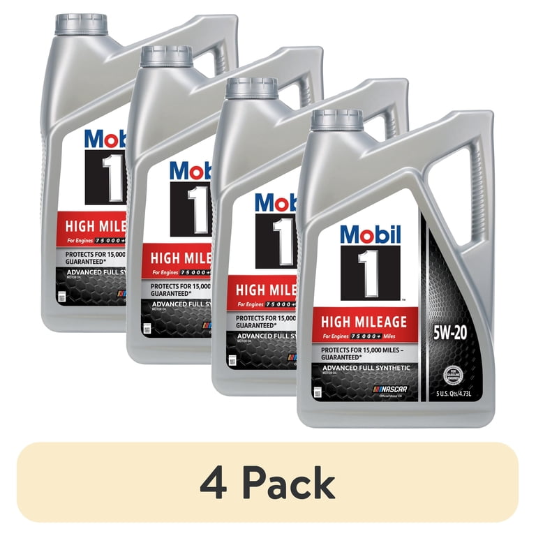 4 pack) Mobil 1 High Mileage Full Synthetic Motor Oil 5W-20, 5