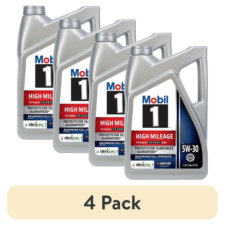4 pack) Mobil 1 High Mileage Full Synthetic Motor Oil 5W-30, 5