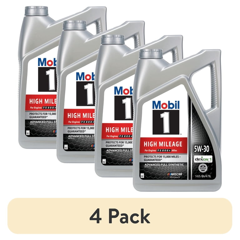 4 pack) Mobil 1 High Mileage Full Synthetic Motor Oil 5W-30, 5