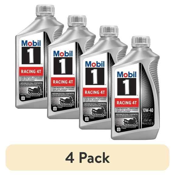 (4 pack) Mobil 1 Racing 4T Full Synthetic Motorcycle Oil 10W-40, 1 Quart