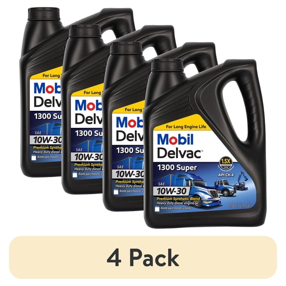 (4 pack) Mobil Delvac 1300 Super Heavy Duty Premium Synthetic Blend Diesel Engine Oil 10W-30, 1 Gallon