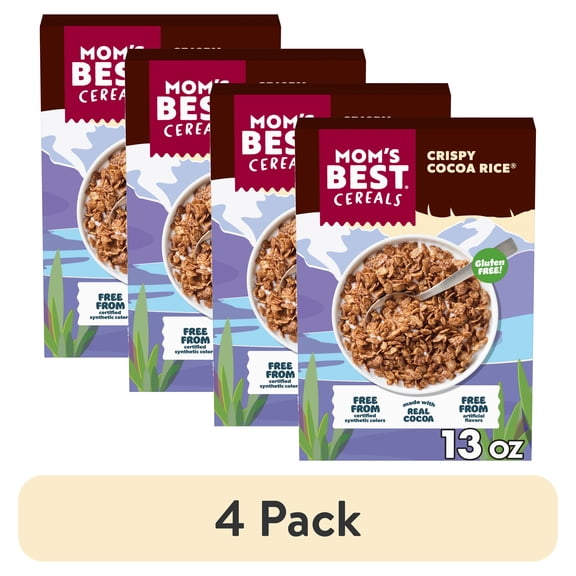(4 pack) Mom's Best Crispy Cocoa Rice Cereal, Cocoa Cereal, 13 OZ Box