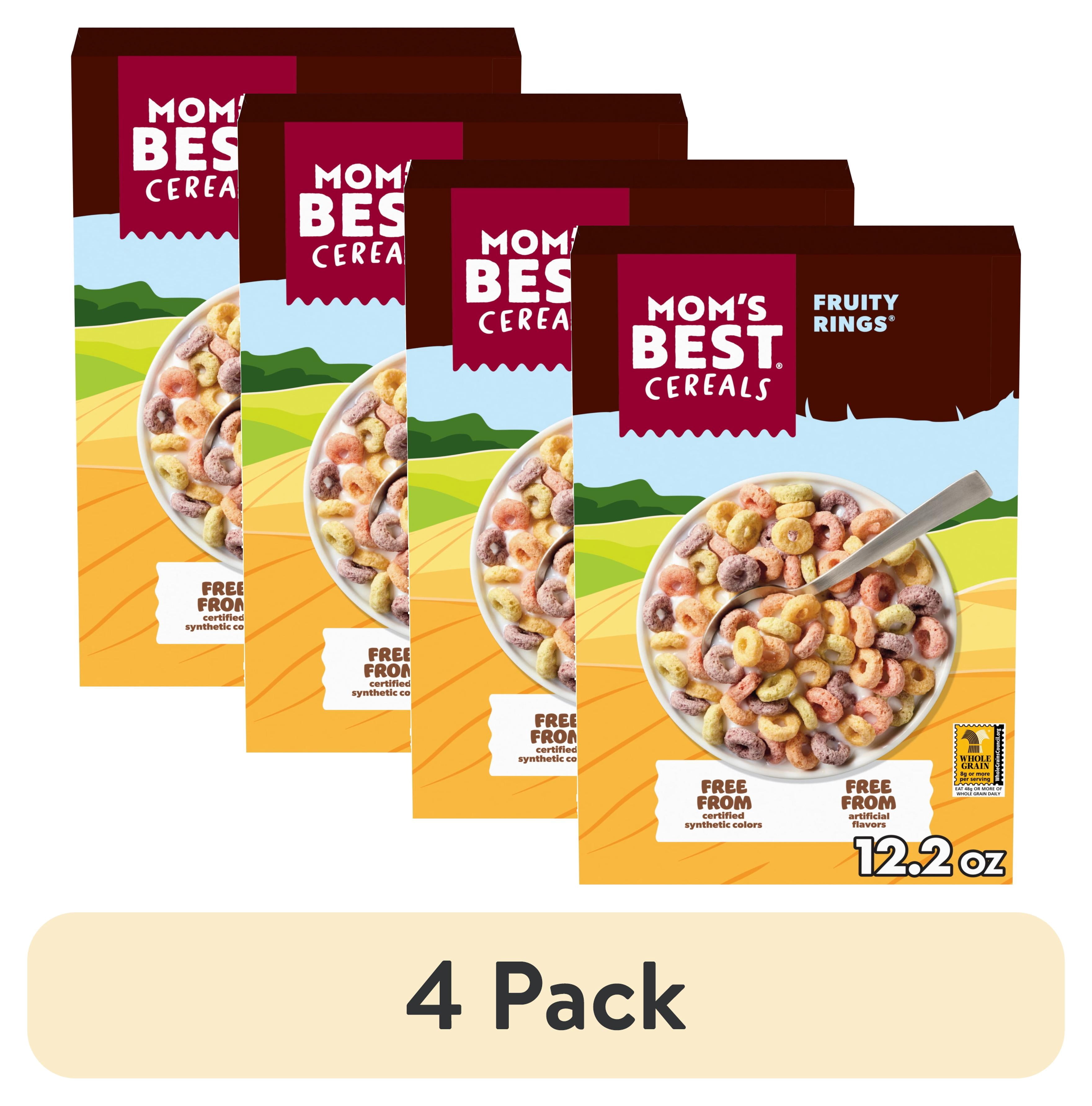(4 pack) Mom's Best Fruity Rings Cereal, No Artificial Flavors, No Synthetic Colors, Crunchy, 12.2 oz Box
