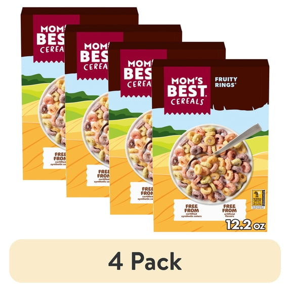 (4 pack) Mom's Best Fruity Rings Cereal, No Artificial Flavors, No Synthetic Colors, Crunchy, 12.2 oz Box