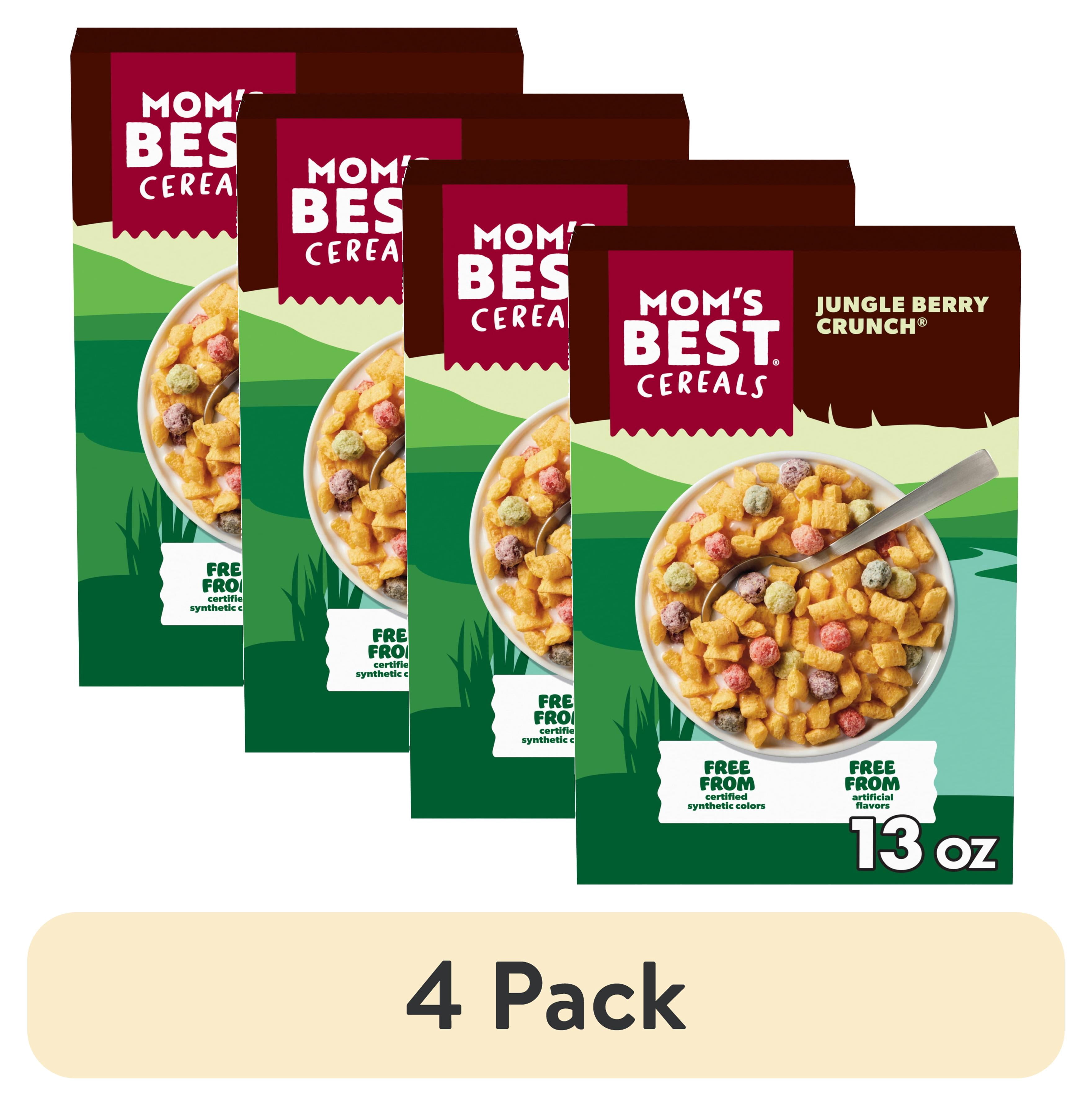 (4 pack) Mom's Best Jungle Berry Crunchy Breakfast Cereal, Kosher Cereal, 13 oz Box