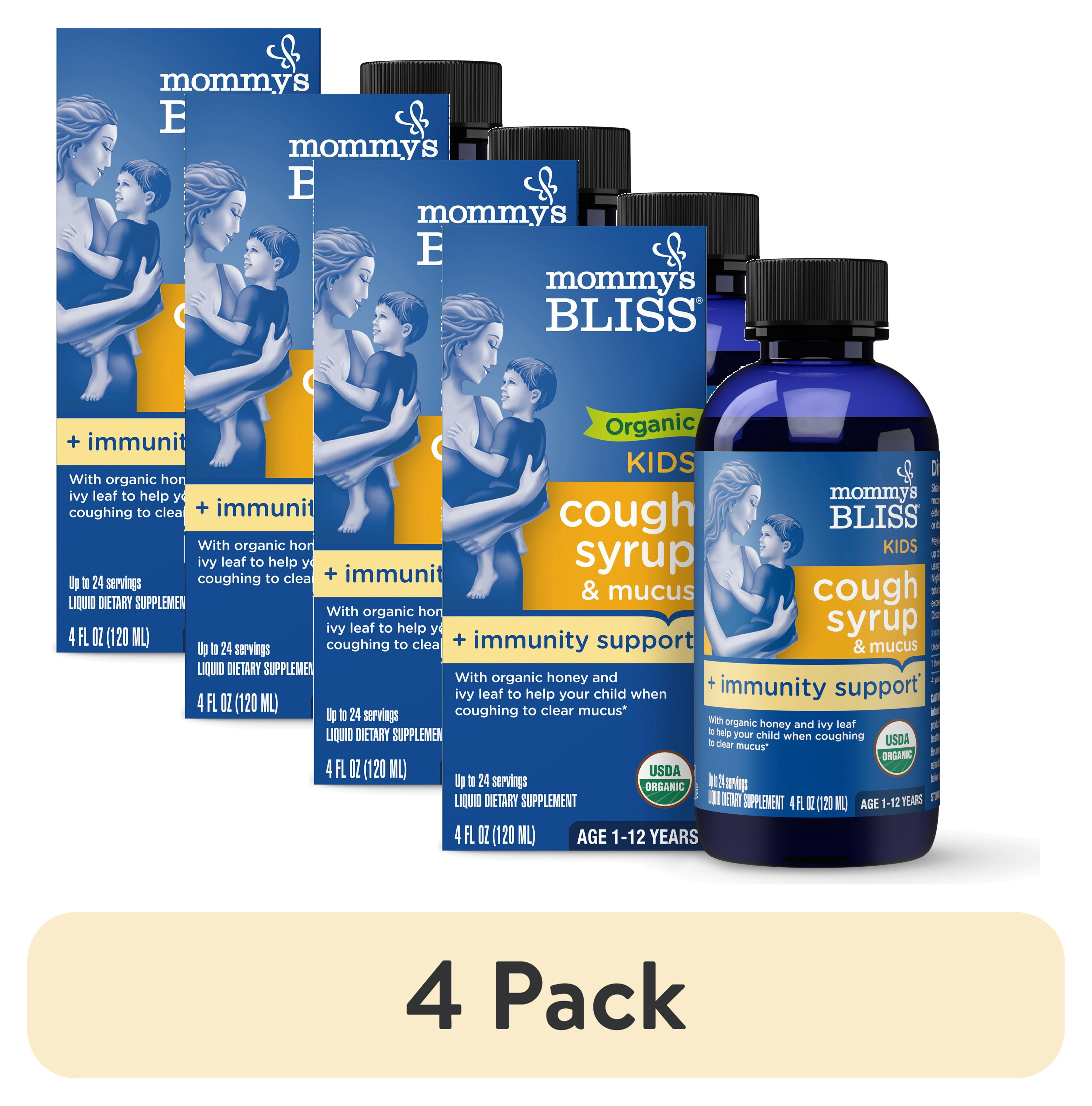 (4 pack) Mommy's Bliss Kids, Organic Cough Syrup + Immunity Support, 1-12 Yrs, 4 fl oz (120 ml)