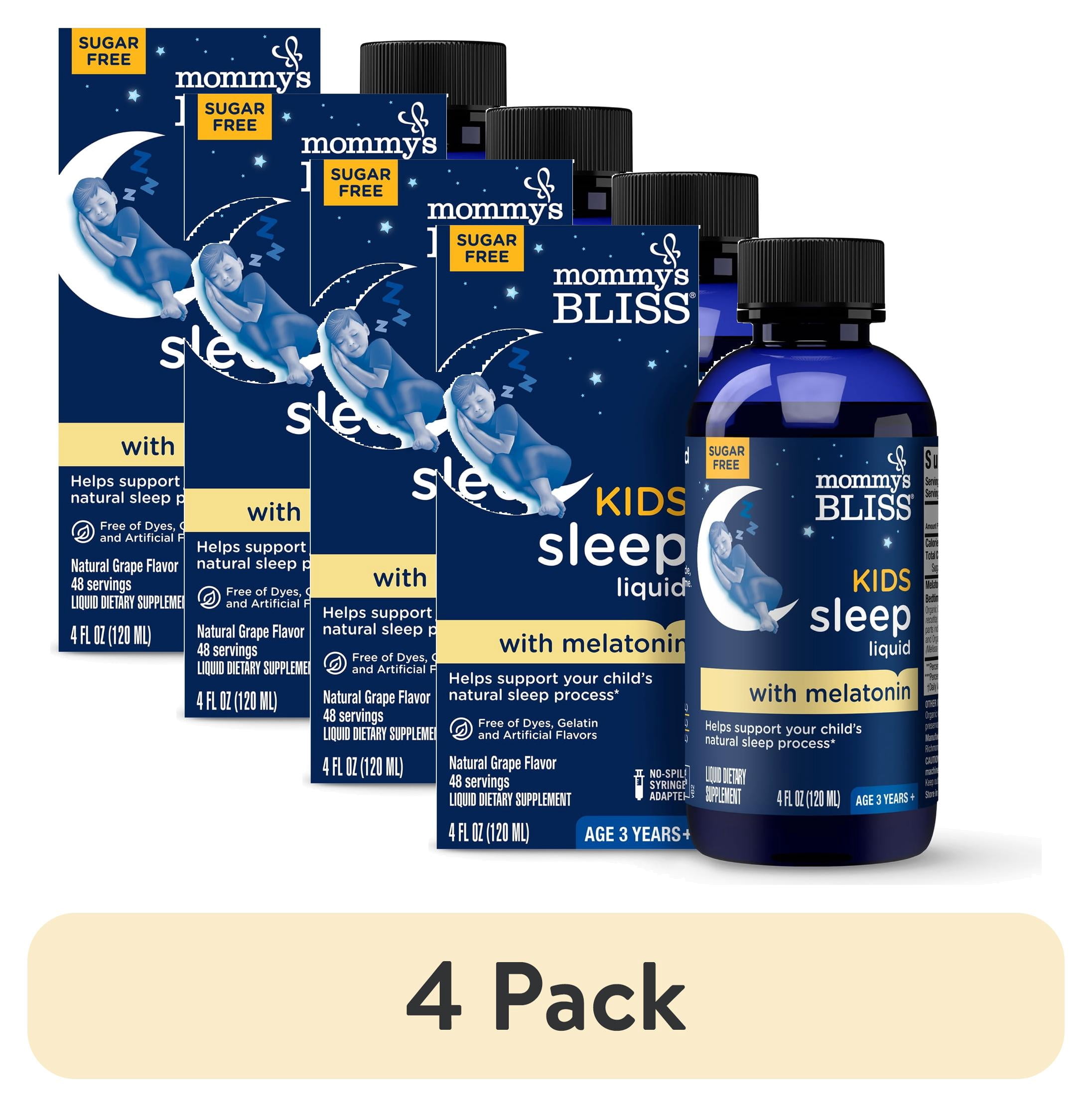 (4 pack) Mommy's Bliss Kids Sleep Liquid with Melatonin for Ages 3 and Up, Natural Grape Flavor, 4 fl oz