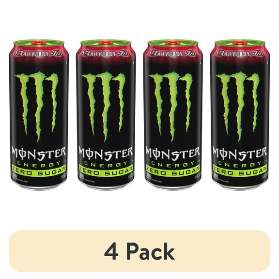 (4 pack) Monster Energy, Strawberry Shot, Zero Sugar, Energy Drink, 16 fl oz, Can