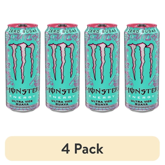 (4 pack) Monster Energy Ultra, Vice Guava, Sugar Free Energy Drink, 16 Fl Oz