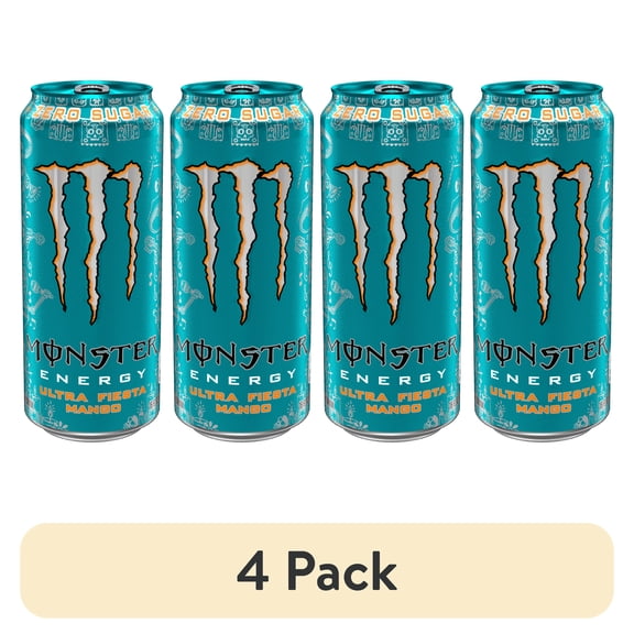(4 pack) Monster Ultra Fiesta Mango, Sugar Free Energy Drink, 16 fl oz Single Aluminum Can-Pack Of 6