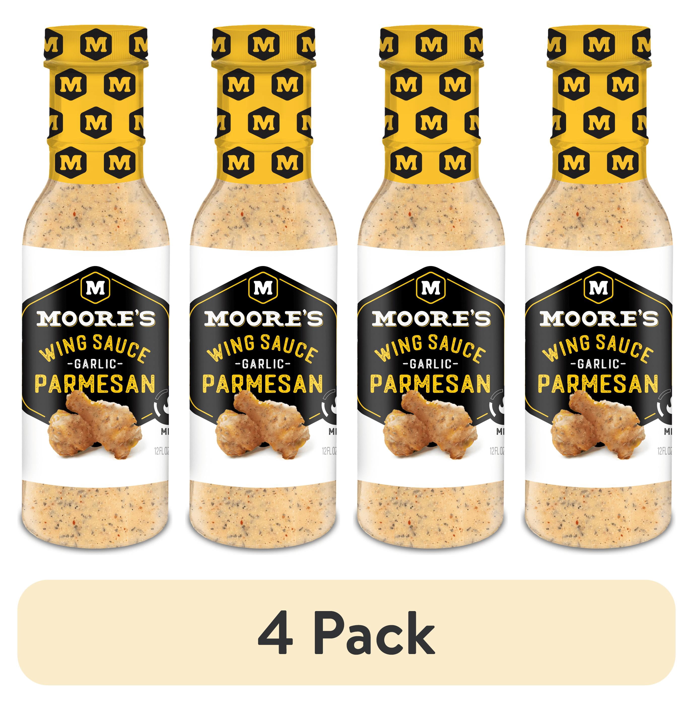 (4 pack) Moore's Garlic Parmesan Wing Sauce Liquid Cooking Marinade, 12 fl oz Bottle