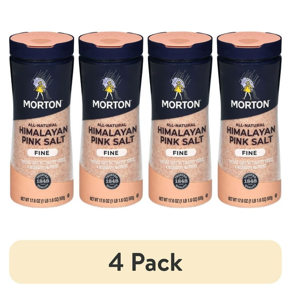 (4 pack) Morton All-Natural Fine Himalayan Pink Salt - for Baking, Blending and more, 17.6 oz