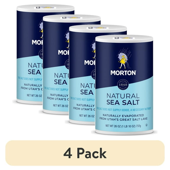 (4 pack) Morton Sea Salt, Natural All-Purpose, 26 oz Round Can