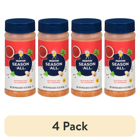 (4 pack) Morton Season-All Seasoned Salt - Blend of Salt and Savory Spices, for BBQ, Grilling, and Potatoes, 16 oz Canister